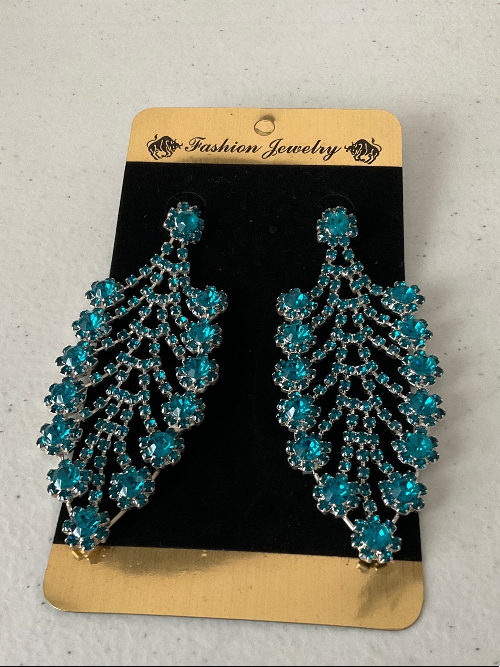 Fashion Jewelry Teal Crystal Cascade Earrings